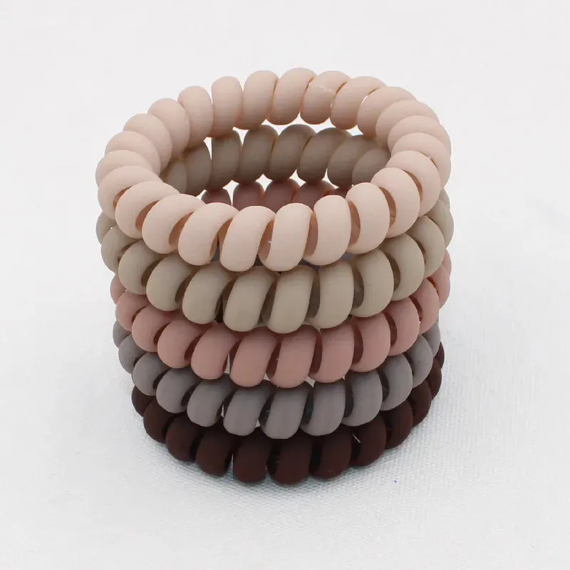 5Pcs/Set Fashion Matt Solid Telephone Wire Elastic Hair Bands - Frosted Spiral Cord Rubber Hair Ties for Stretch Headbands
