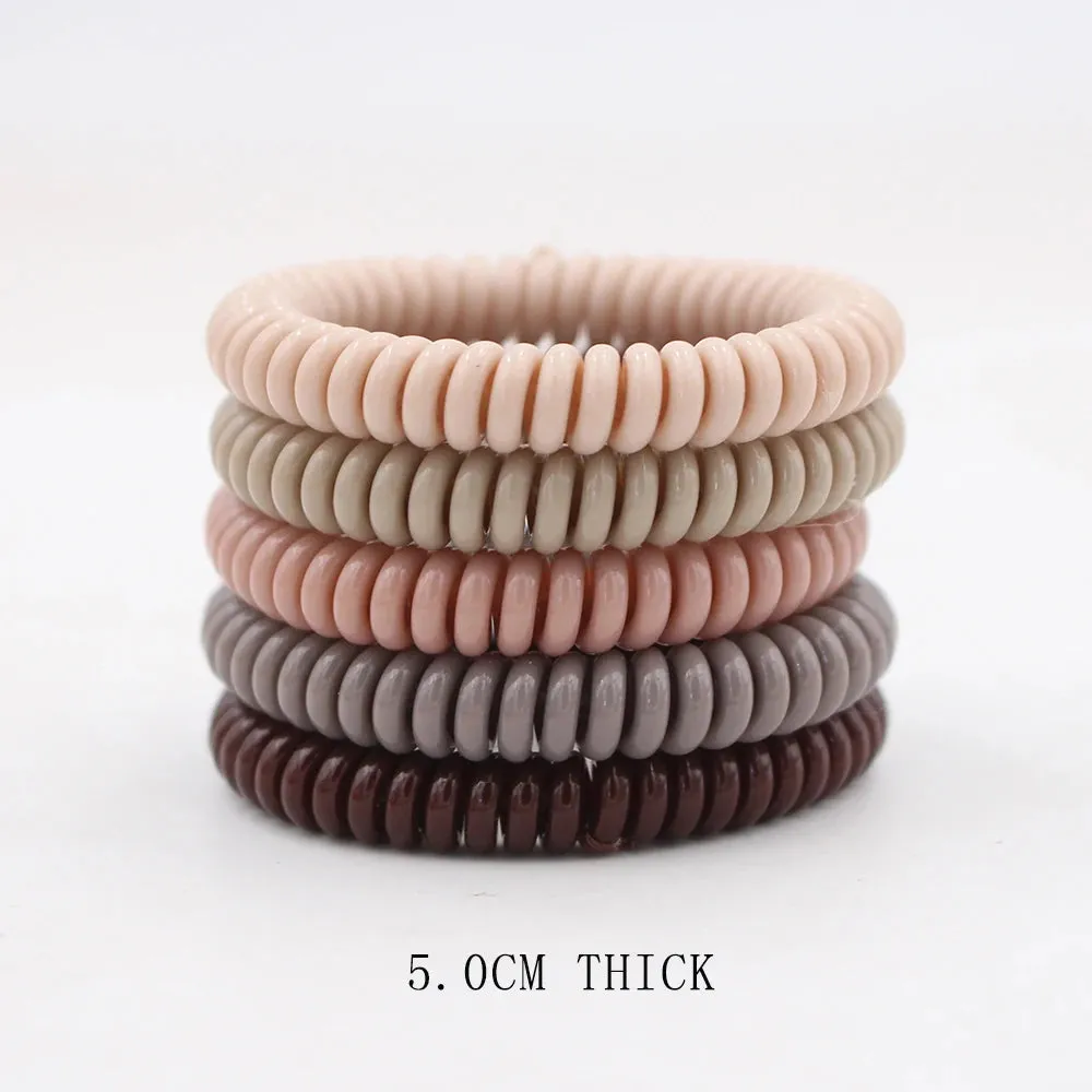 5Pcs/Set Fashion Matt Solid Telephone Wire Elastic Hair Bands - Frosted Spiral Cord Rubber Hair Ties for Stretch Headbands