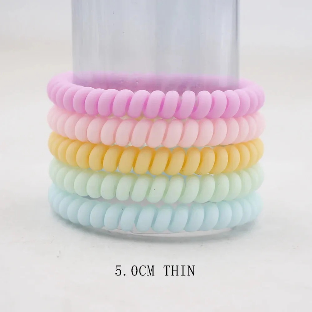 5Pcs/Set Fashion Matt Solid Telephone Wire Elastic Hair Bands - Frosted Spiral Cord Rubber Hair Ties for Stretch Headbands