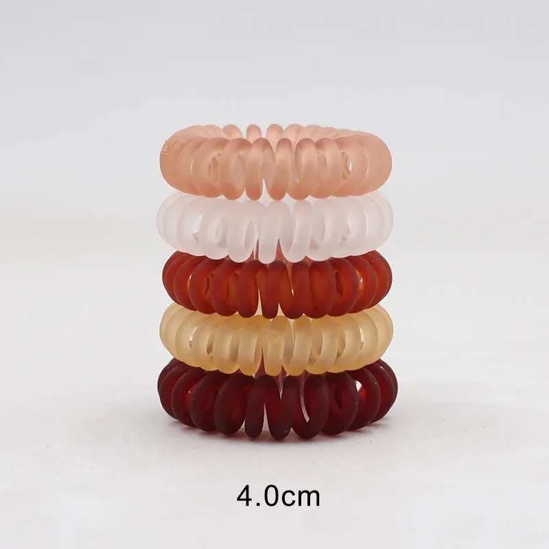 5Pcs/Set Fashion Matt Solid Telephone Wire Elastic Hair Bands - Frosted Spiral Cord Rubber Hair Ties for Stretch Headbands