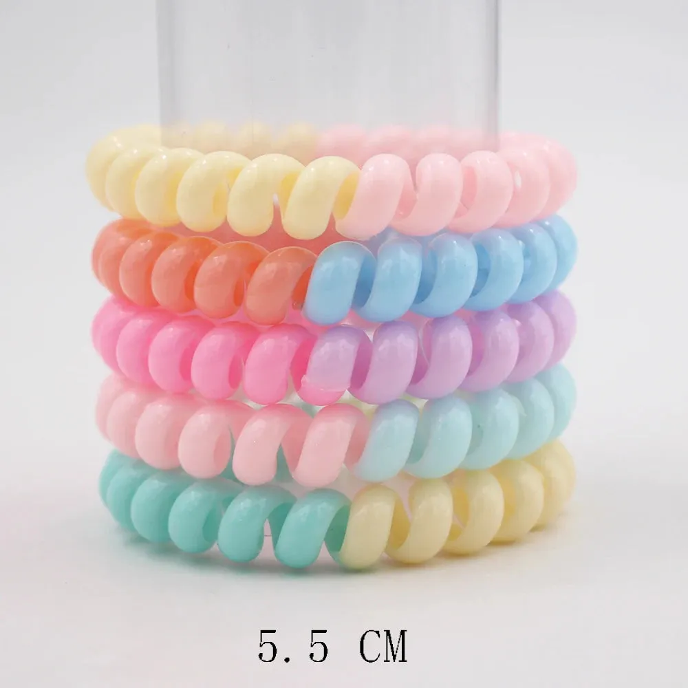 5Pcs/Set Fashion Matt Solid Telephone Wire Elastic Hair Bands - Frosted Spiral Cord Rubber Hair Ties for Stretch Headbands
