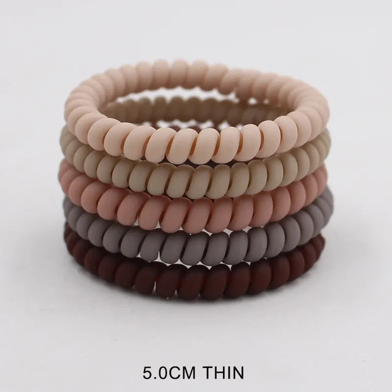 5Pcs/Set Fashion Matt Solid Telephone Wire Elastic Hair Bands - Frosted Spiral Cord Rubber Hair Ties for Stretch Headbands