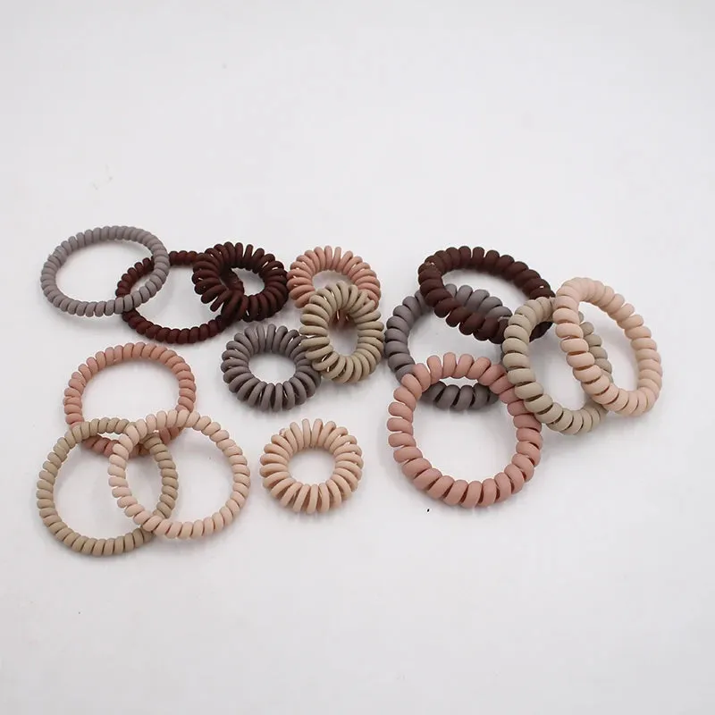 5Pcs/Set Fashion Matt Solid Telephone Wire Elastic Hair Bands - Frosted Spiral Cord Rubber Hair Ties for Stretch Headbands