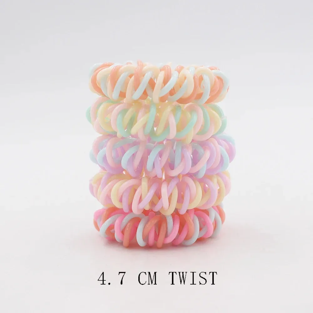 5Pcs/Set Fashion Matt Solid Telephone Wire Elastic Hair Bands - Frosted Spiral Cord Rubber Hair Ties for Stretch Headbands
