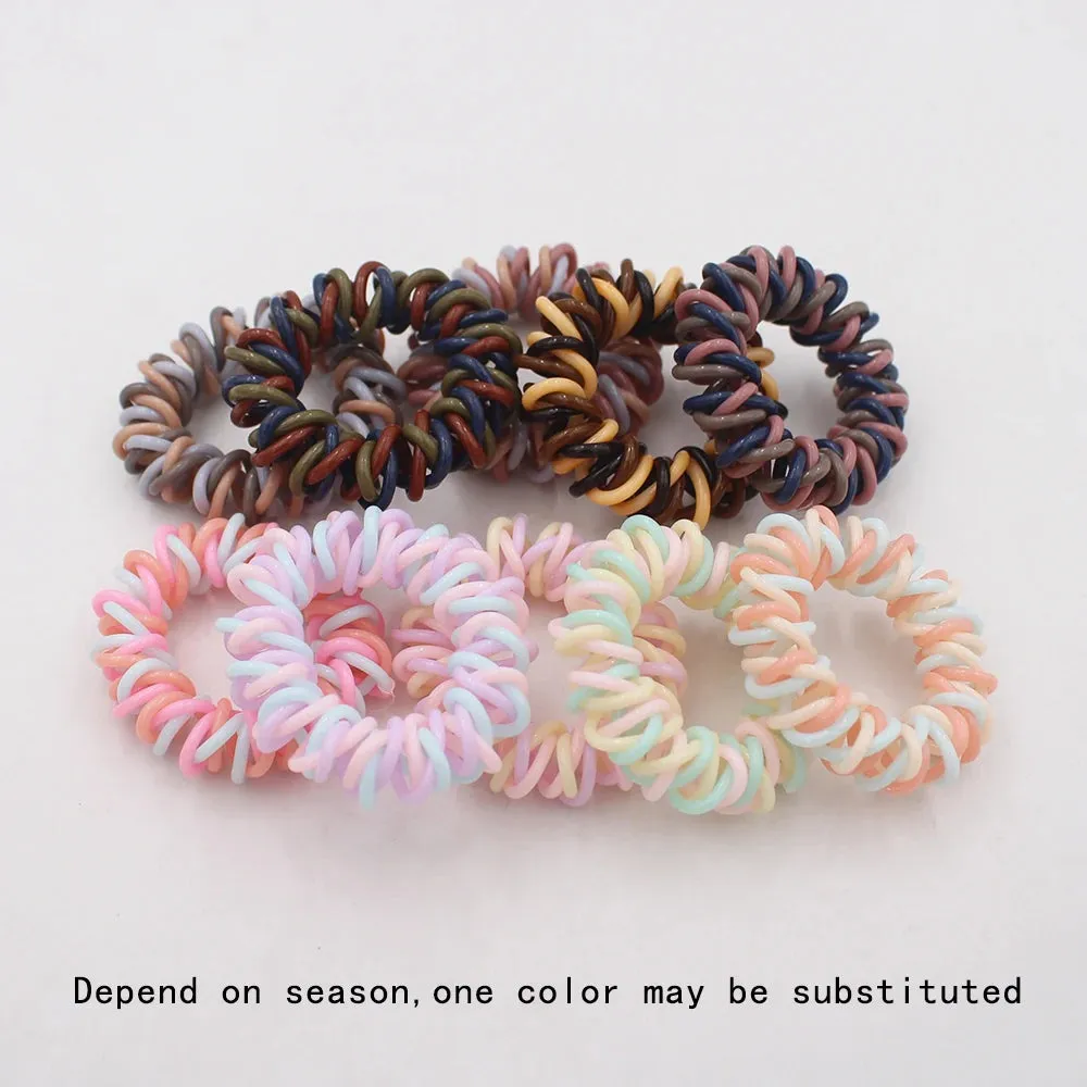 5Pcs/Set Fashion Matt Solid Telephone Wire Elastic Hair Bands - Frosted Spiral Cord Rubber Hair Ties for Stretch Headbands