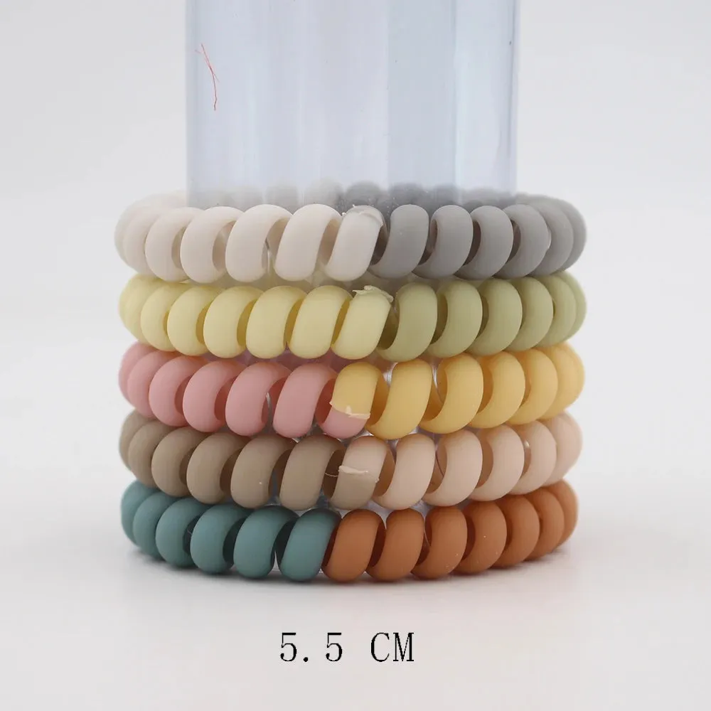 5Pcs/Set Fashion Matt Solid Telephone Wire Elastic Hair Bands - Frosted Spiral Cord Rubber Hair Ties for Stretch Headbands