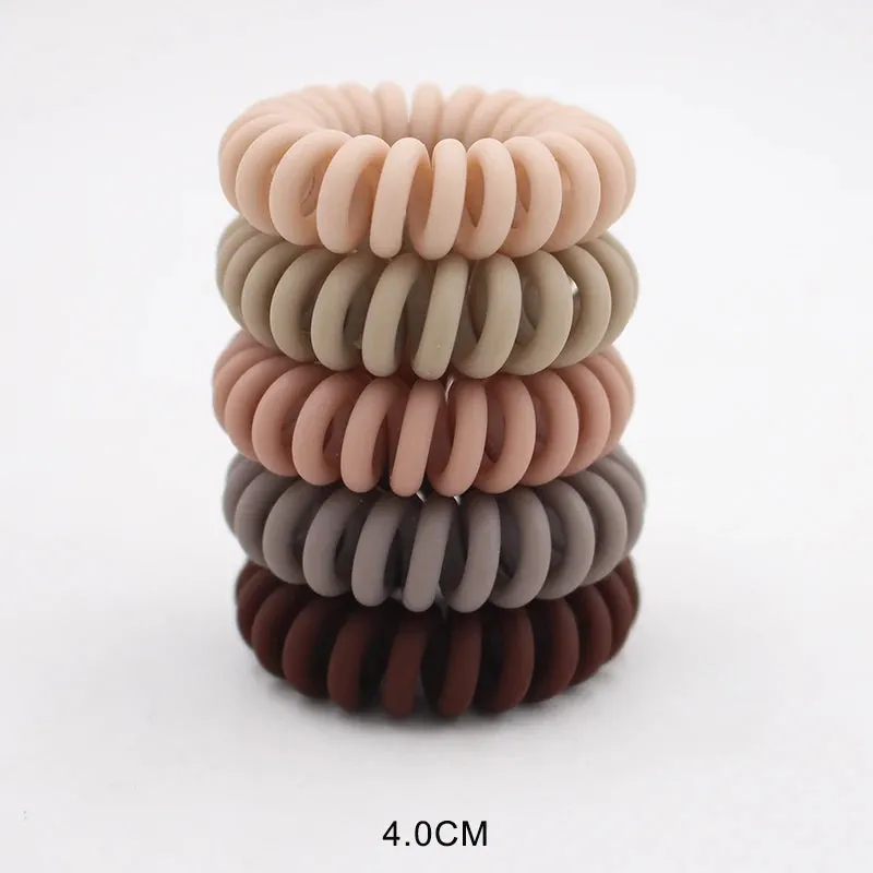 5Pcs/Set Fashion Matt Solid Telephone Wire Elastic Hair Bands - Frosted Spiral Cord Rubber Hair Ties for Stretch Headbands