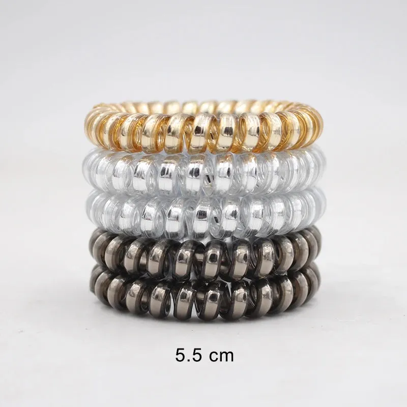 5Pcs/Set Fashion Matt Solid Telephone Wire Elastic Hair Bands - Frosted Spiral Cord Rubber Hair Ties for Stretch Headbands