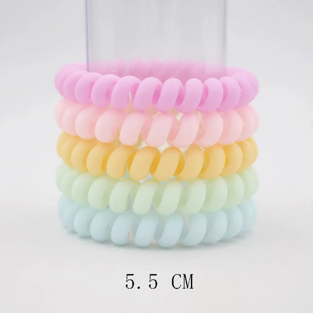 5Pcs/Set Fashion Matt Solid Telephone Wire Elastic Hair Bands - Frosted Spiral Cord Rubber Hair Ties for Stretch Headbands