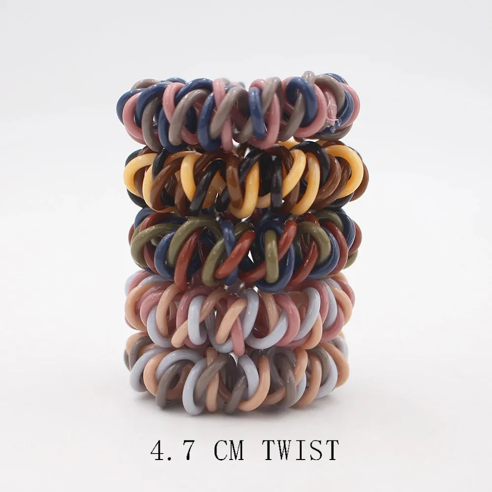 5Pcs/Set Fashion Matt Solid Telephone Wire Elastic Hair Bands - Frosted Spiral Cord Rubber Hair Ties for Stretch Headbands