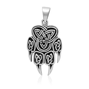 925 Sterling Silver Viking Bear Claw with Triquetra Pendant
