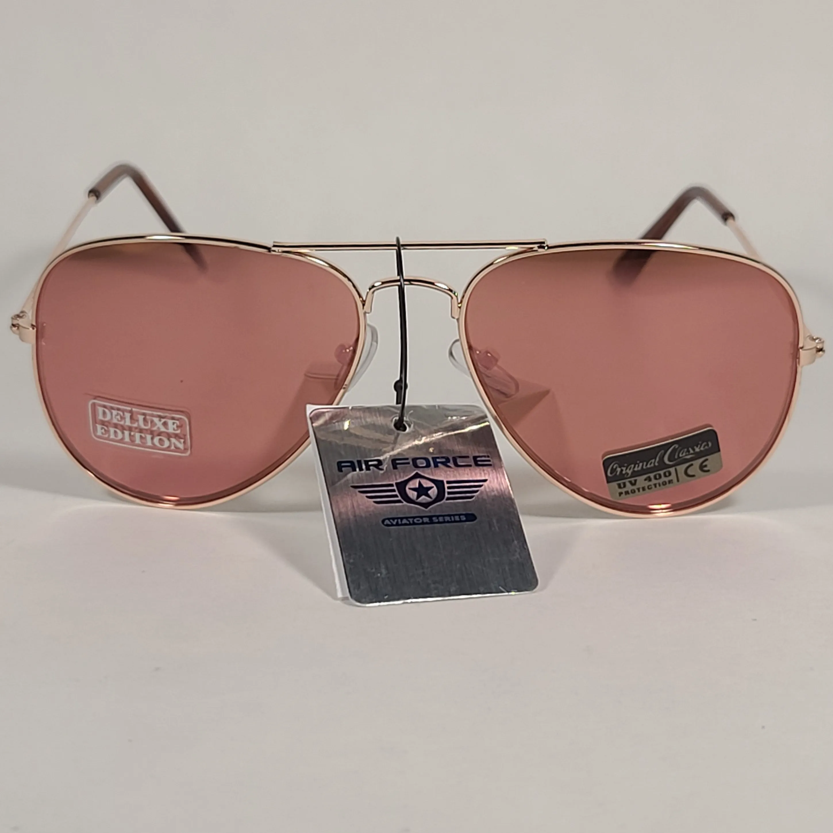 Air Force TOP ACE Aviator Sunglasses Rose Gold Wire Metal Frame Rose Flash Lens