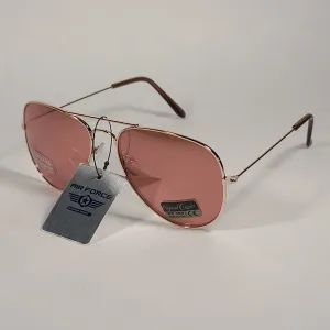 Air Force TOP ACE Aviator Sunglasses Rose Gold Wire Metal Frame Rose Flash Lens