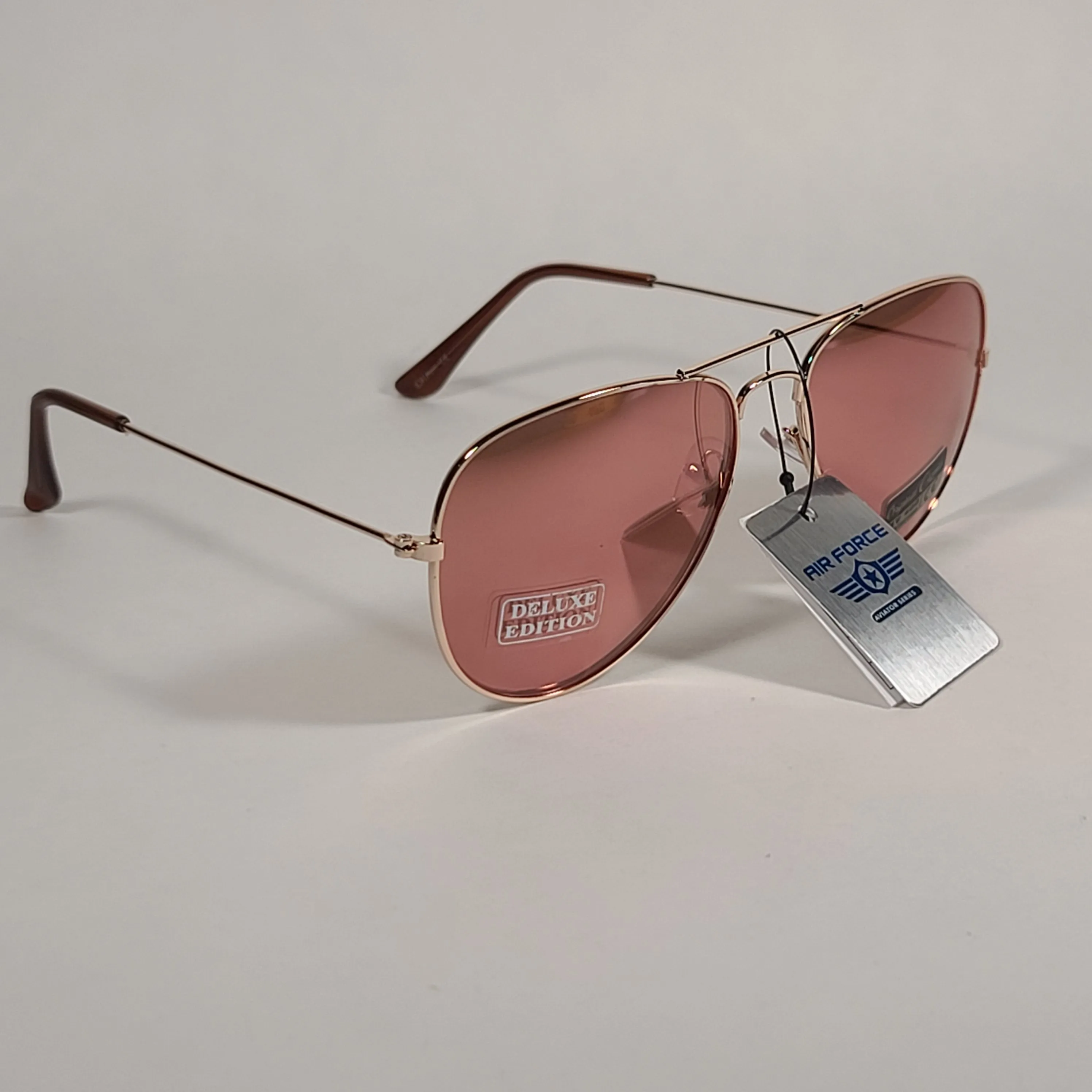 Air Force TOP ACE Aviator Sunglasses Rose Gold Wire Metal Frame Rose Flash Lens