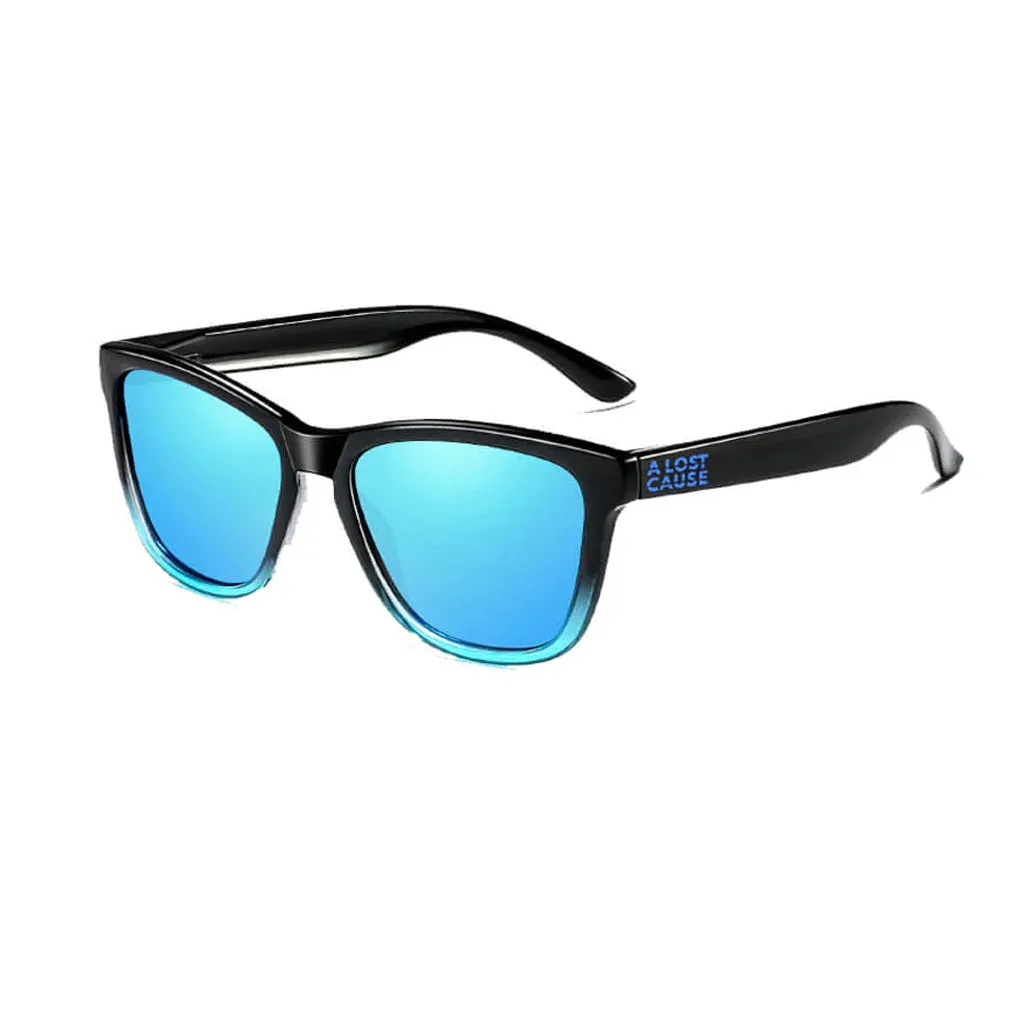 ALC FADE POLARIZED SUNGLASSES - BLACK/CLEAR FRAME / MIRROR BLUE LENS