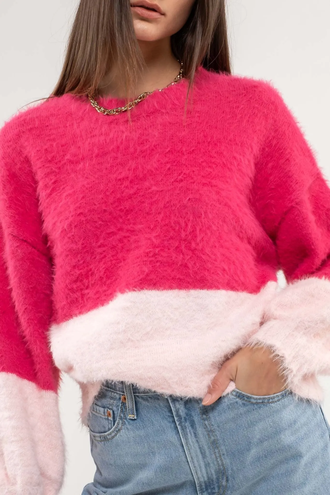 Alice- Horizontal Split Fuzzy Sweater