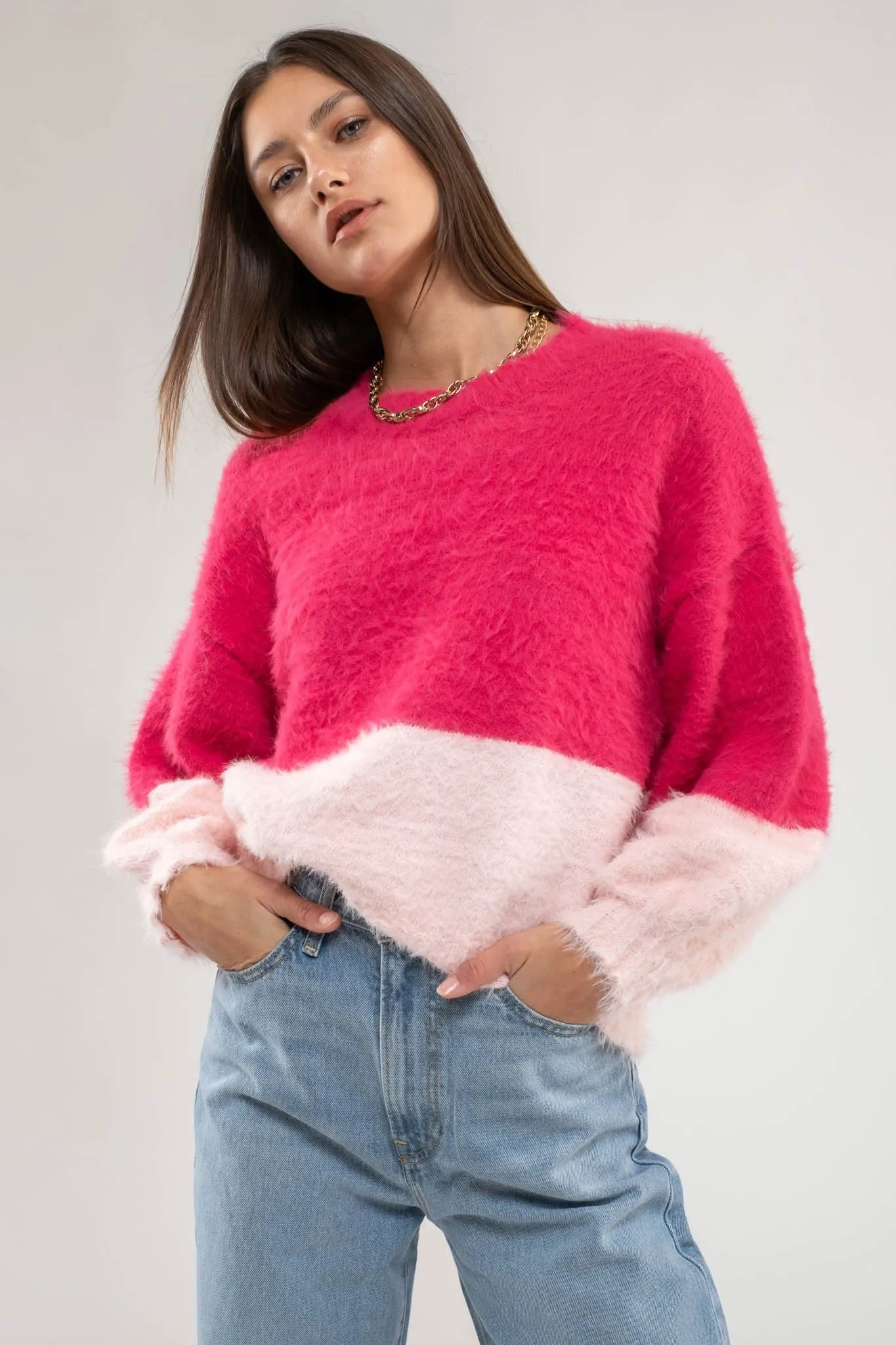 Alice- Horizontal Split Fuzzy Sweater