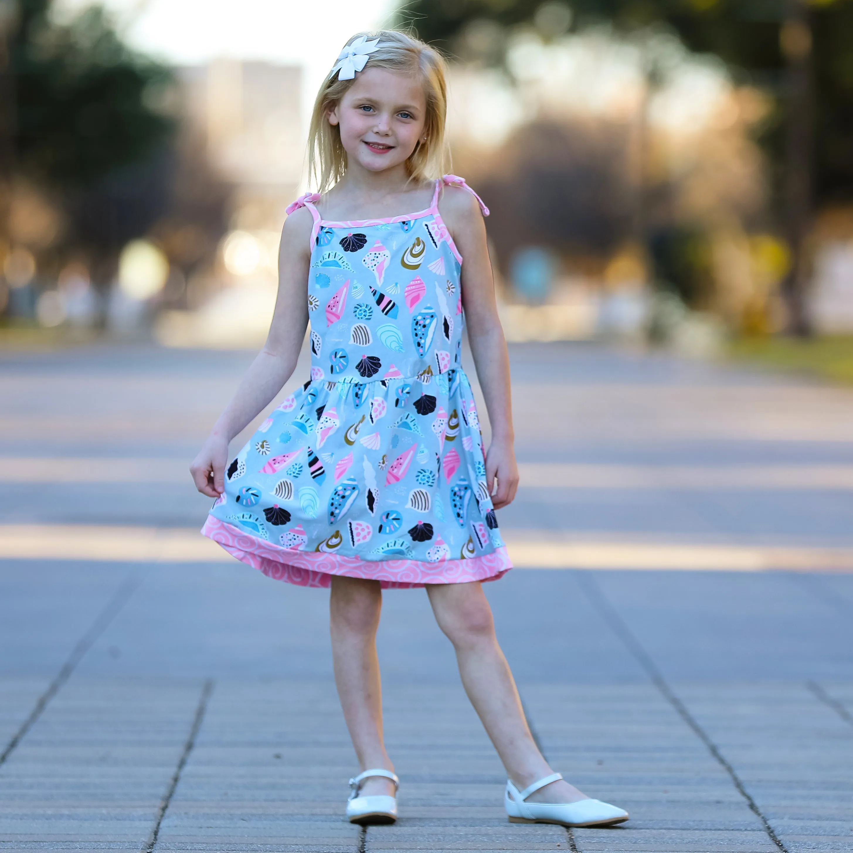 AnnLoren Little & Big Girls Seashells Spaghetti Straps Cotton Knit Summer Beach Dress
