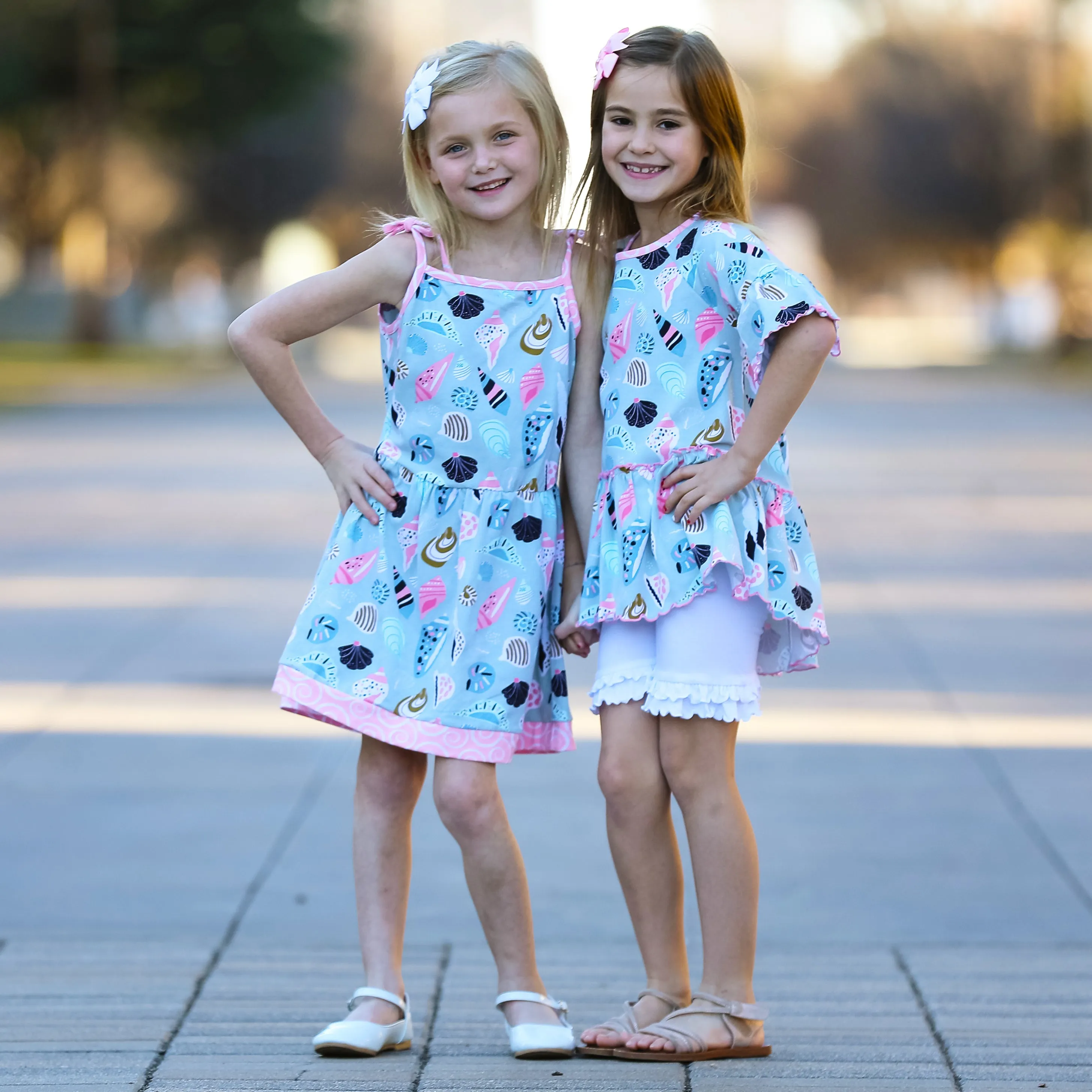 AnnLoren Little & Big Girls Seashells Spaghetti Straps Cotton Knit Summer Beach Dress