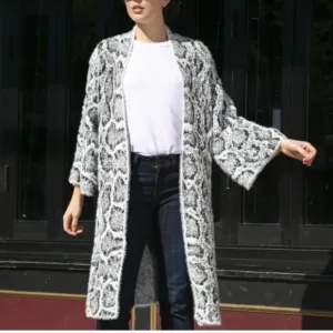 Anthropologie Akemi   Kin Sneak Print Long Fuzzy Sweater Duster Open Cardigan OS