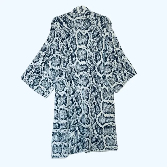Anthropologie Akemi   Kin Sneak Print Long Fuzzy Sweater Duster Open Cardigan OS
