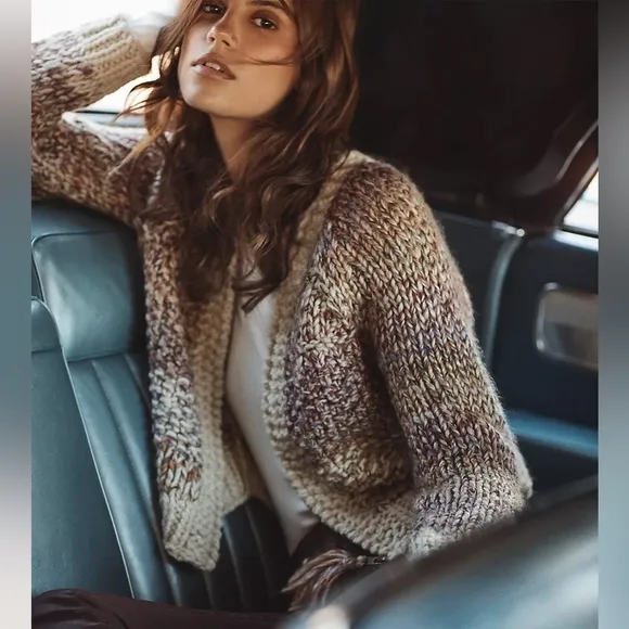Anthropologie Aurora Zip Cardigan by Angel Of The North Wool Alpaca Blend Chunky