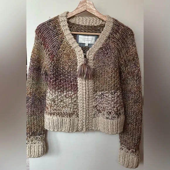 Anthropologie Aurora Zip Cardigan by Angel Of The North Wool Alpaca Blend Chunky