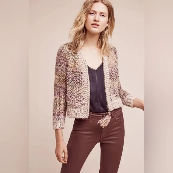 Anthropologie Aurora Zip Cardigan by Angel Of The North Wool Alpaca Blend Chunky