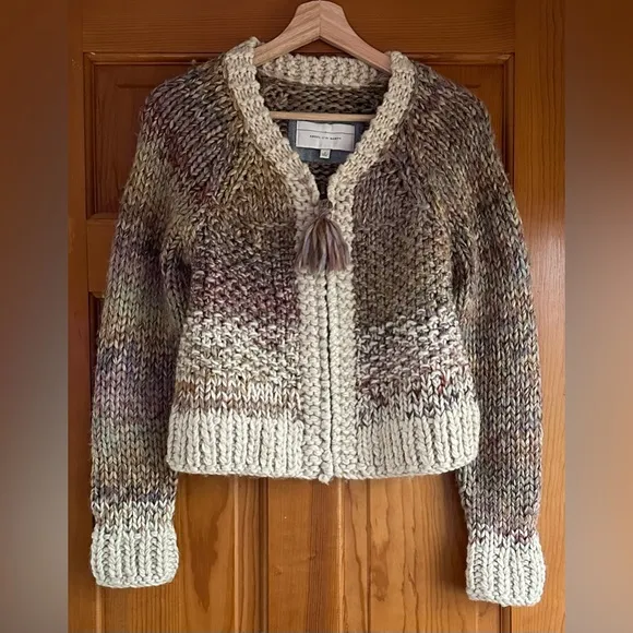 Anthropologie Aurora Zip Cardigan by Angel Of The North Wool Alpaca Blend Chunky