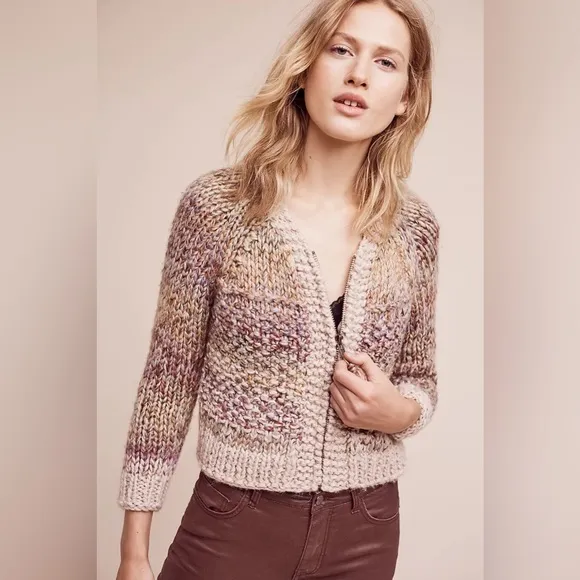 Anthropologie Aurora Zip Cardigan by Angel Of The North Wool Alpaca Blend Chunky