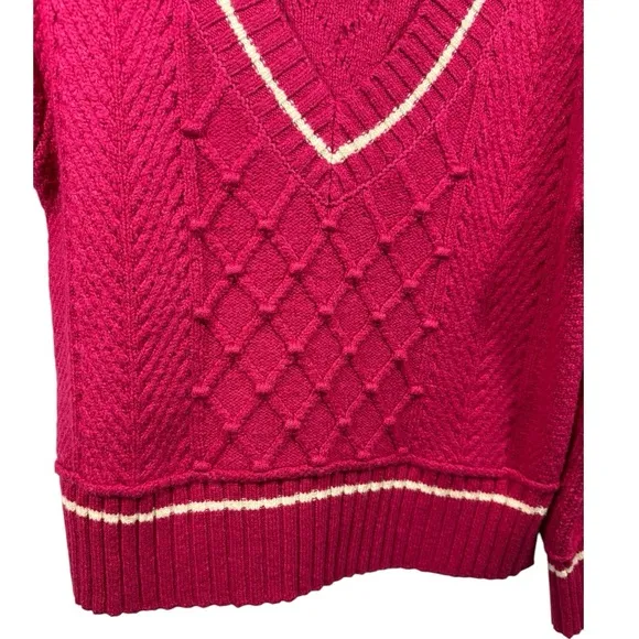 Anthropologie Maeve The Tillie V-Neck Pullover Chunky Knit Sweater Pink S