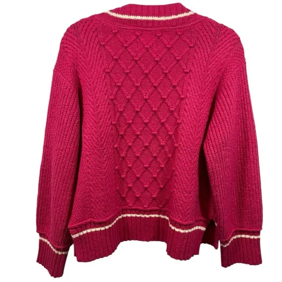 Anthropologie Maeve The Tillie V-Neck Pullover Chunky Knit Sweater Pink S