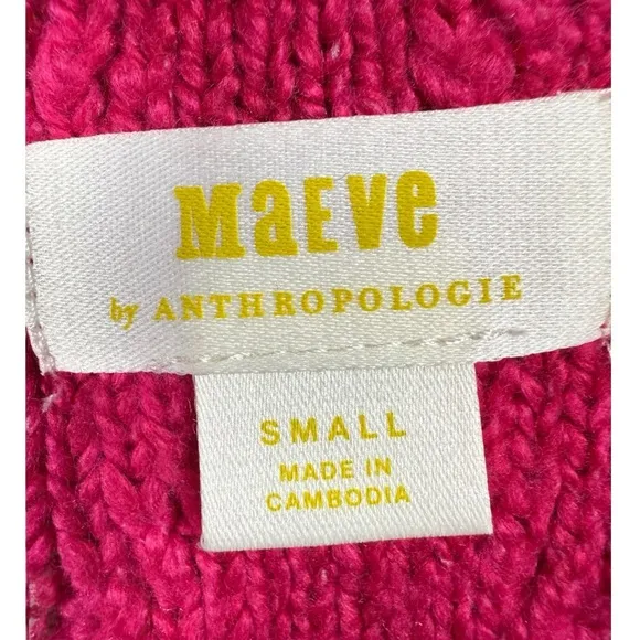 Anthropologie Maeve The Tillie V-Neck Pullover Chunky Knit Sweater Pink S