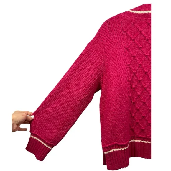 Anthropologie Maeve The Tillie V-Neck Pullover Chunky Knit Sweater Pink S