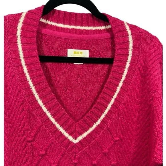 Anthropologie Maeve The Tillie V-Neck Pullover Chunky Knit Sweater Pink S