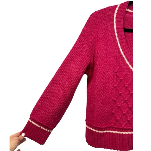 Anthropologie Maeve The Tillie V-Neck Pullover Chunky Knit Sweater Pink S