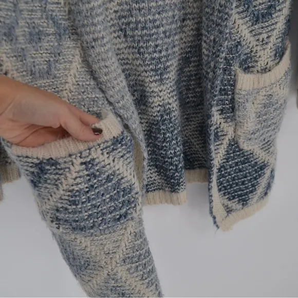 Anthropologie Moth Argyle Oversized Cardigan Chunky Knit Sweater Blue Cream XS