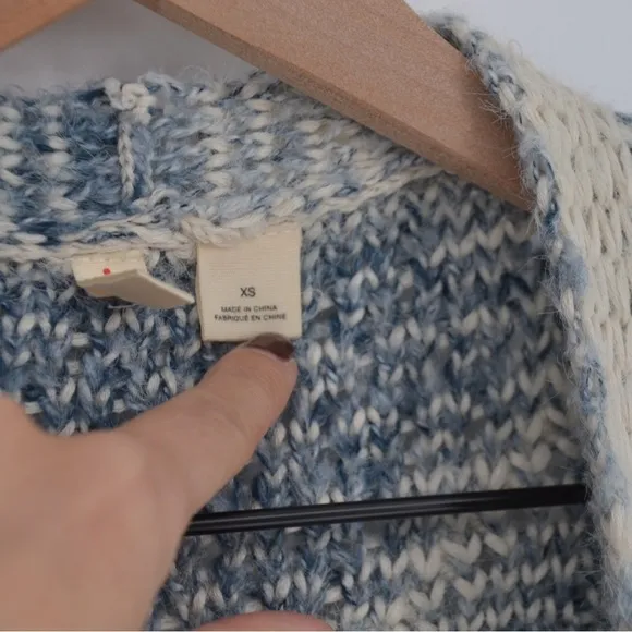 Anthropologie Moth Argyle Oversized Cardigan Chunky Knit Sweater Blue Cream XS