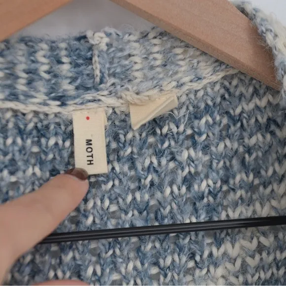 Anthropologie Moth Argyle Oversized Cardigan Chunky Knit Sweater Blue Cream XS