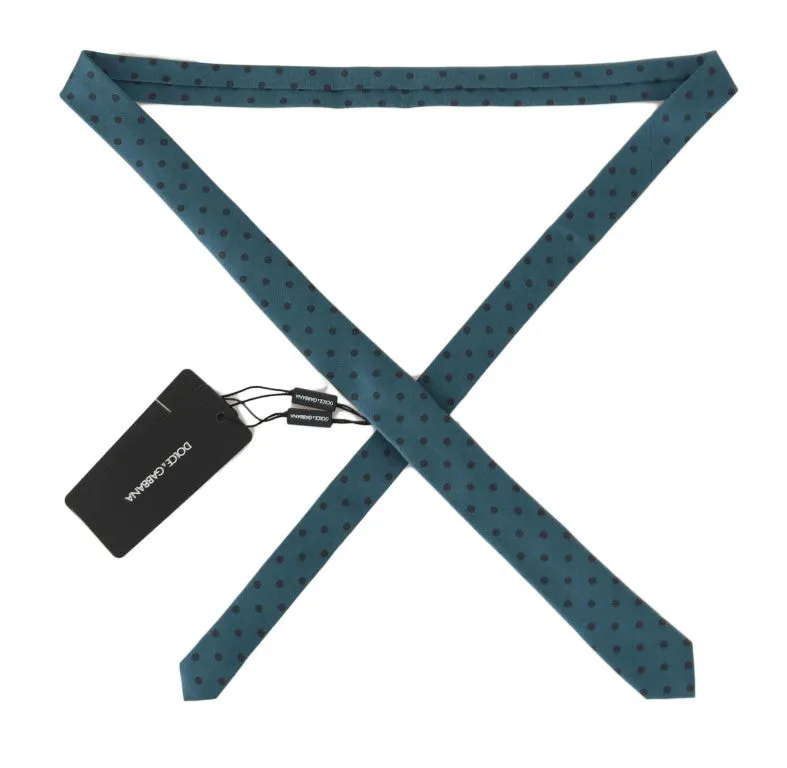 Aquamarine Silk Polka Dot Print Slim Tie