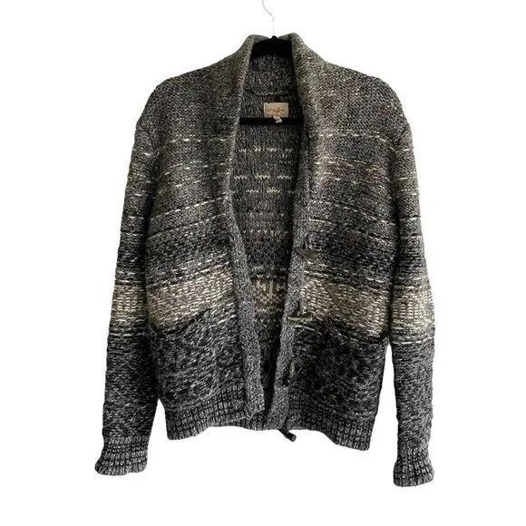 ARITZIA Wilfred Wool Alpaca Chunky Knit Toggle Button Cardigan Sweater Gray L