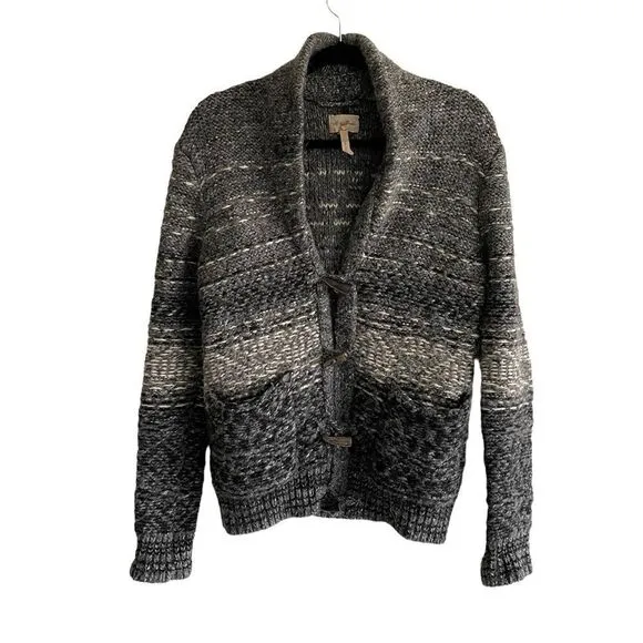 ARITZIA Wilfred Wool Alpaca Chunky Knit Toggle Button Cardigan Sweater Gray L