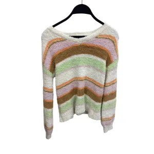 Art Class L Fuzzy Striped Sweater White Pastel Green Pink Orange Long Sleeve Soft Pullover Womens Top