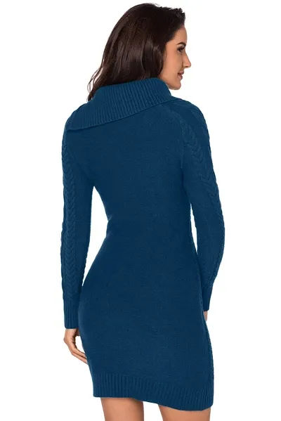 Asymmetric Buttoned Collar Bodycon Sweater Dress