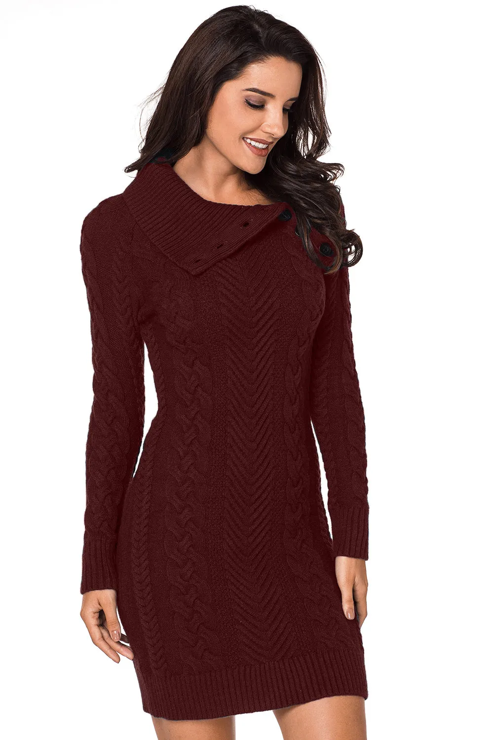 Asymmetric Buttoned Collar Bodycon Sweater Dress