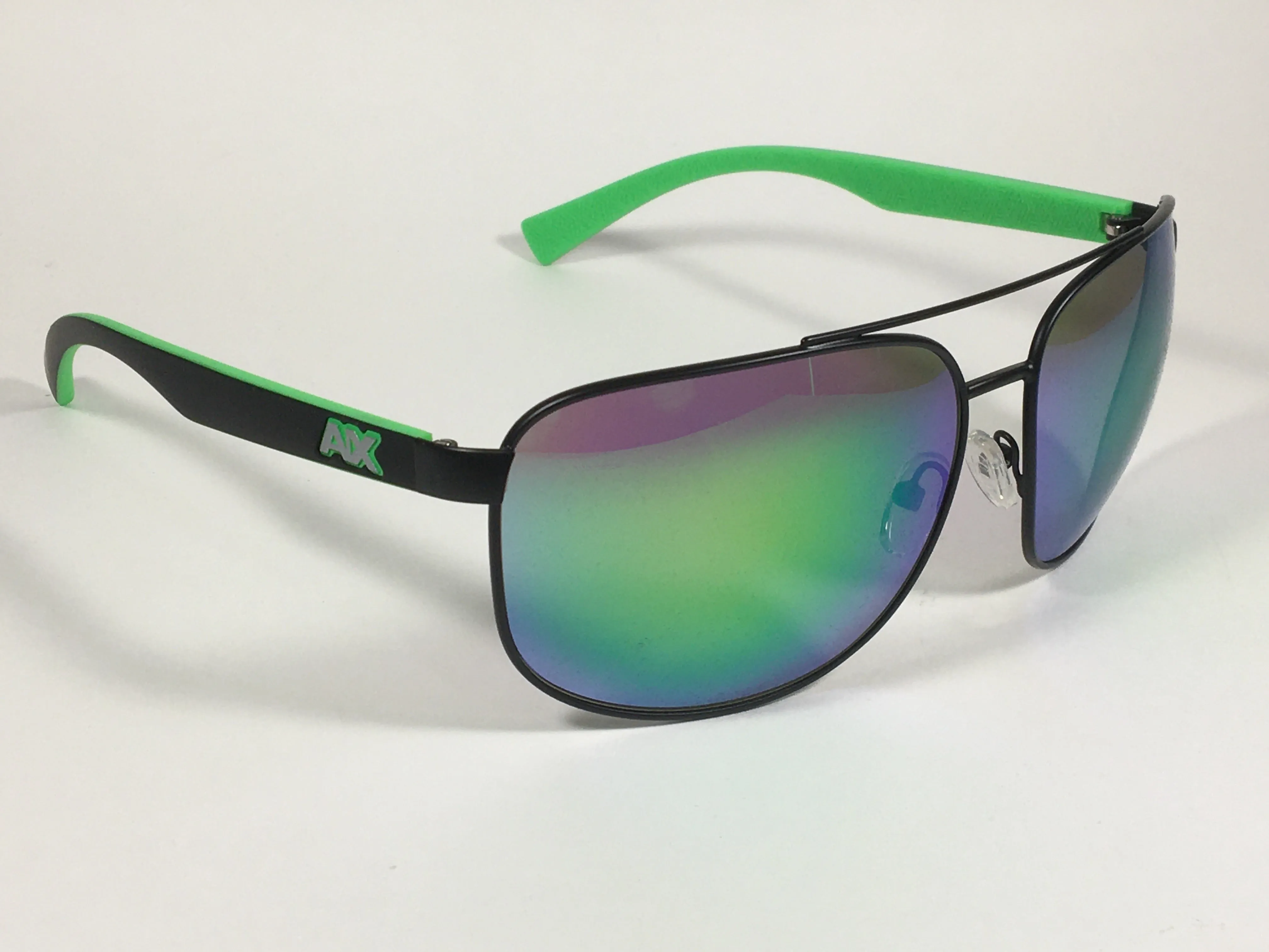 Authentic Armani Exchange Aviator Sunglasses Black Green With Green Flash Lens AX2026S 60633R