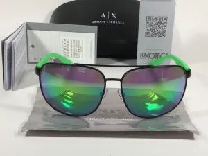 Authentic Armani Exchange Aviator Sunglasses Black Green With Green Flash Lens AX2026S 60633R