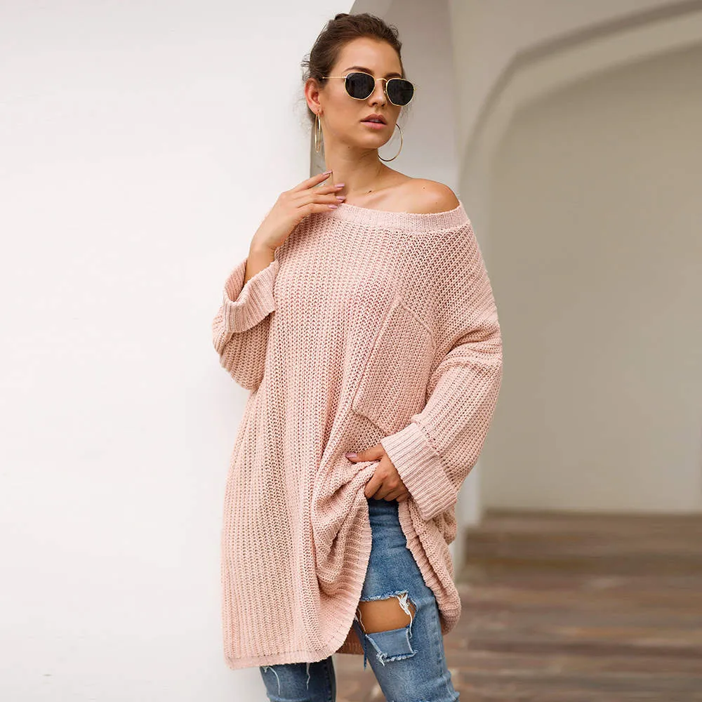 Autumn and Winter Sweater Three-color Long Lazy Wind Knit Sweater