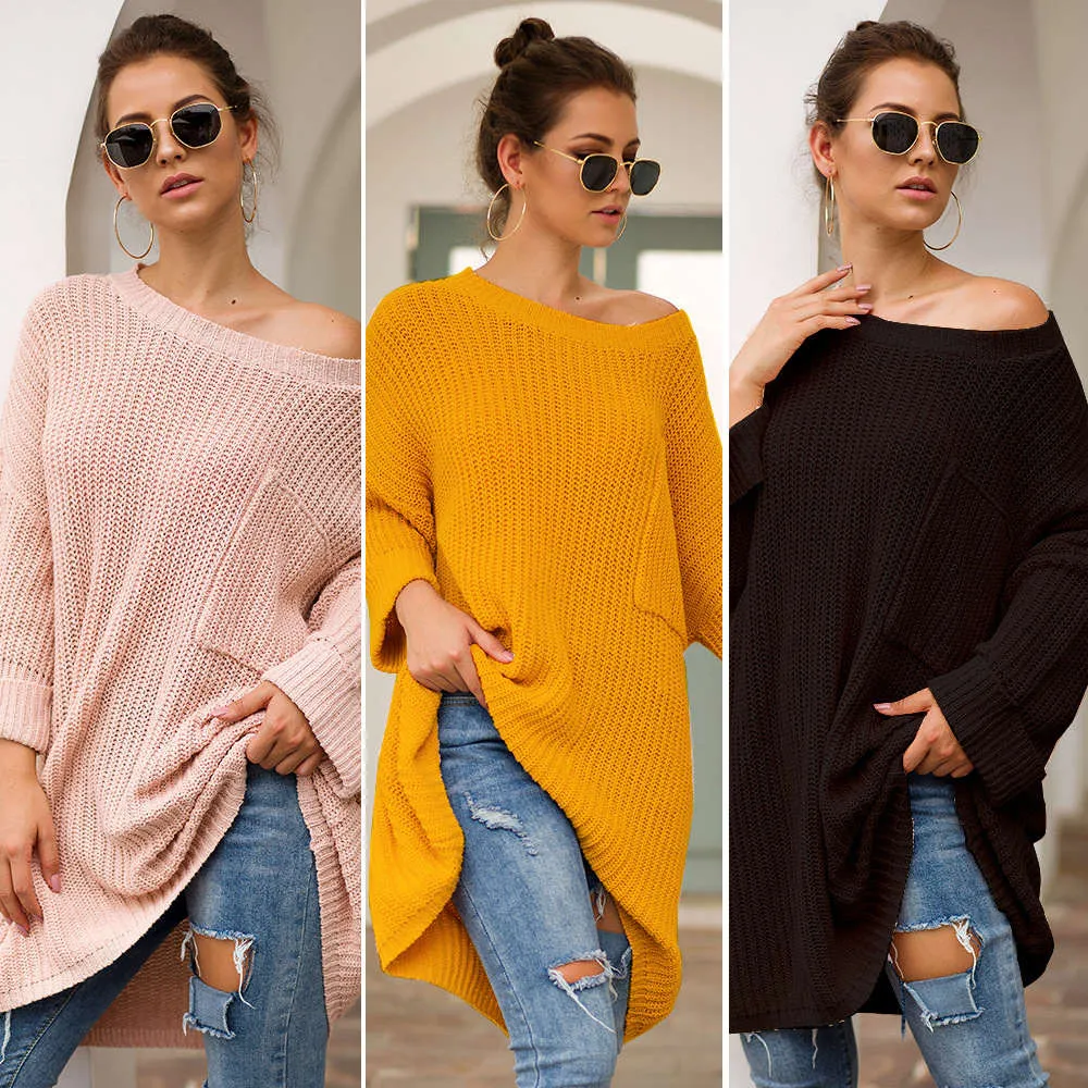 Autumn and Winter Sweater Three-color Long Lazy Wind Knit Sweater
