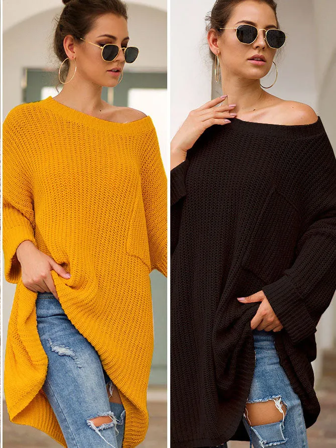 Autumn and Winter Sweater Three-color Long Lazy Wind Knit Sweater
